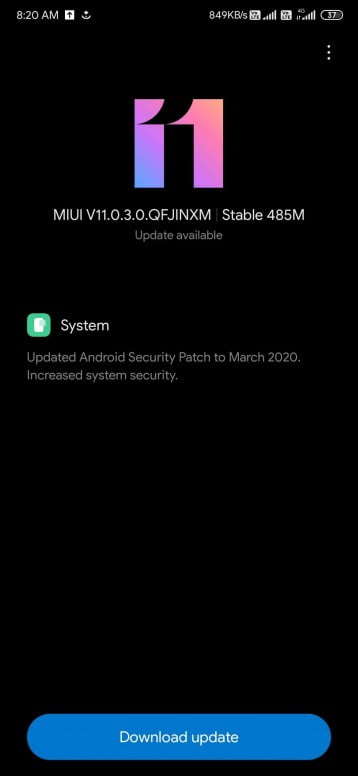MIUI 11.0.3.0 update Redmi K20